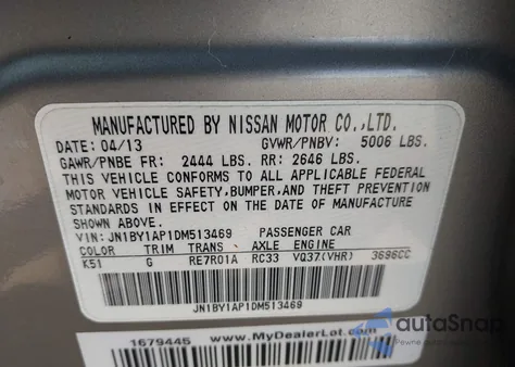2013 Infiniti M37 from USA, damaged, VIN JN1BY1AP1DM513469